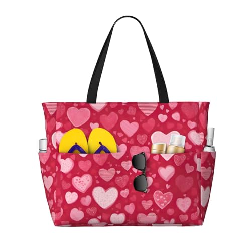 Hfderw Bolsa de playa plegable de gran capacidad para el día de San Valentín para mujer, Negro , talla única