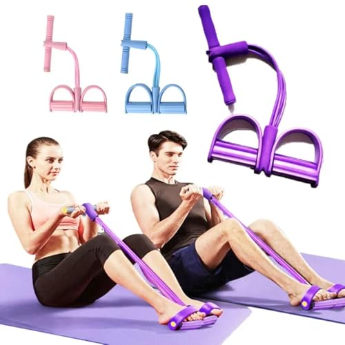 VIVITO 4-Tube Pedal Resistance Band | Natural Latex Tension Rope for Full Body Training | Slimming, Muscle Building, Arm, Leg, Waist & Core Toning | Sit-Up Exerciser | Multicolor | (Pack of 4)