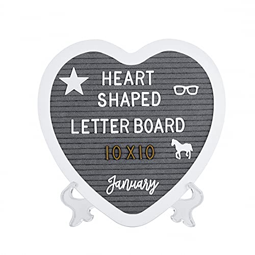 G GAMIT Heart-Shaped Felt Letter Board Message Sign,10x10 inches Message Board with 465 Changeable White&Golden Letters,Numbers,Cursive Words and Stand for Party,Pregnancy,Wall&Tabletop Decor (Gray)