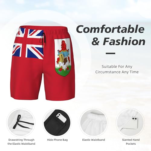 Mens Swim Trunks with Compression Liner Beach Board Shorts Quick Dry Swim Shorts -Flag of Bermuda4