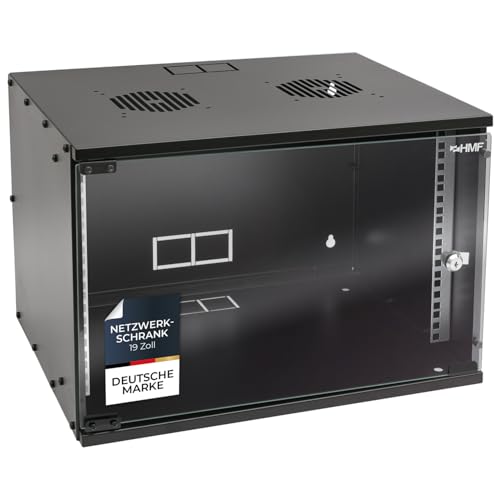 HMF 65707-02 Netzwerkschrank, Serverschrank 19 Zoll | 7 HE | 400 mm Tiefe | Glastür | Schwarz