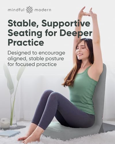 Image of Mindful Modern Folding Pro Meditation Chair - Adjustable Meditation Seat with Back Support and Half Moon Buckwheat Meditation Cushion - Comfortable Mindfulness Living Room Floor Chair