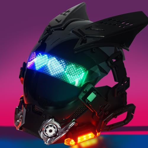 HNCSFW Cyberpunk Gothic Mask Helmet, Adult, Halloween Cosplay Costume, LED Lamp, Futuristic Techwear Mask