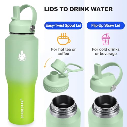 Image of SENDESTAR 32oz Water Bottle Wide Mouth Stainless Steel Vacuum Insulated Double Wall with 2 Straw Lids Fit in Any Car Cup Holder