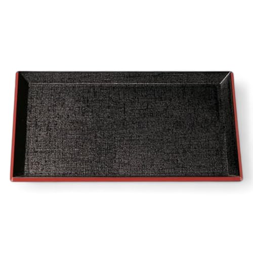 J-kitchens お盆 尺5 耐熱羽反布目 トレー ( 盆 トレイ おぼん ) 黒 ブラック 天 朱 レッド 滑らない 45cm 耐熱 漆器 ( ABS 樹脂 ) 日本製 食洗機対応