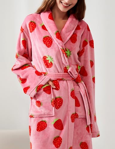 Women's Fleece Bath Robe Full Length Plush Soft Bathrobe Warm Lounge Sleepwear Robe with Pockets Gift for Mom Wife Dad Friend3