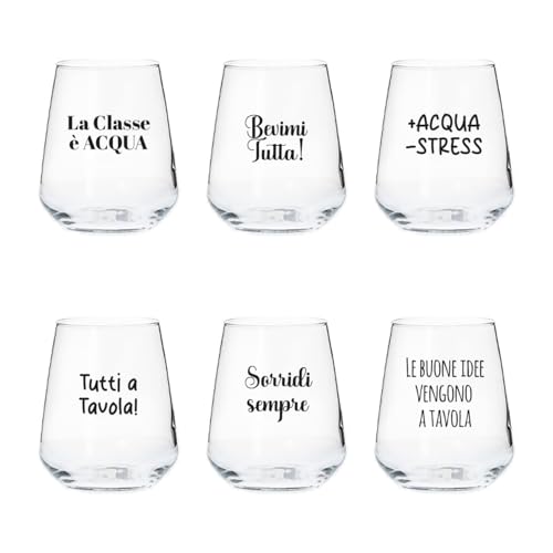 Generico 6 Bicchieri Personalizzati con frasi Adatti ad Acqua Vino Birra Tutte le Bevande Idea Regalo Casa Cena Pranzo Feste Famiglia Natale Compleanno Decorazioni