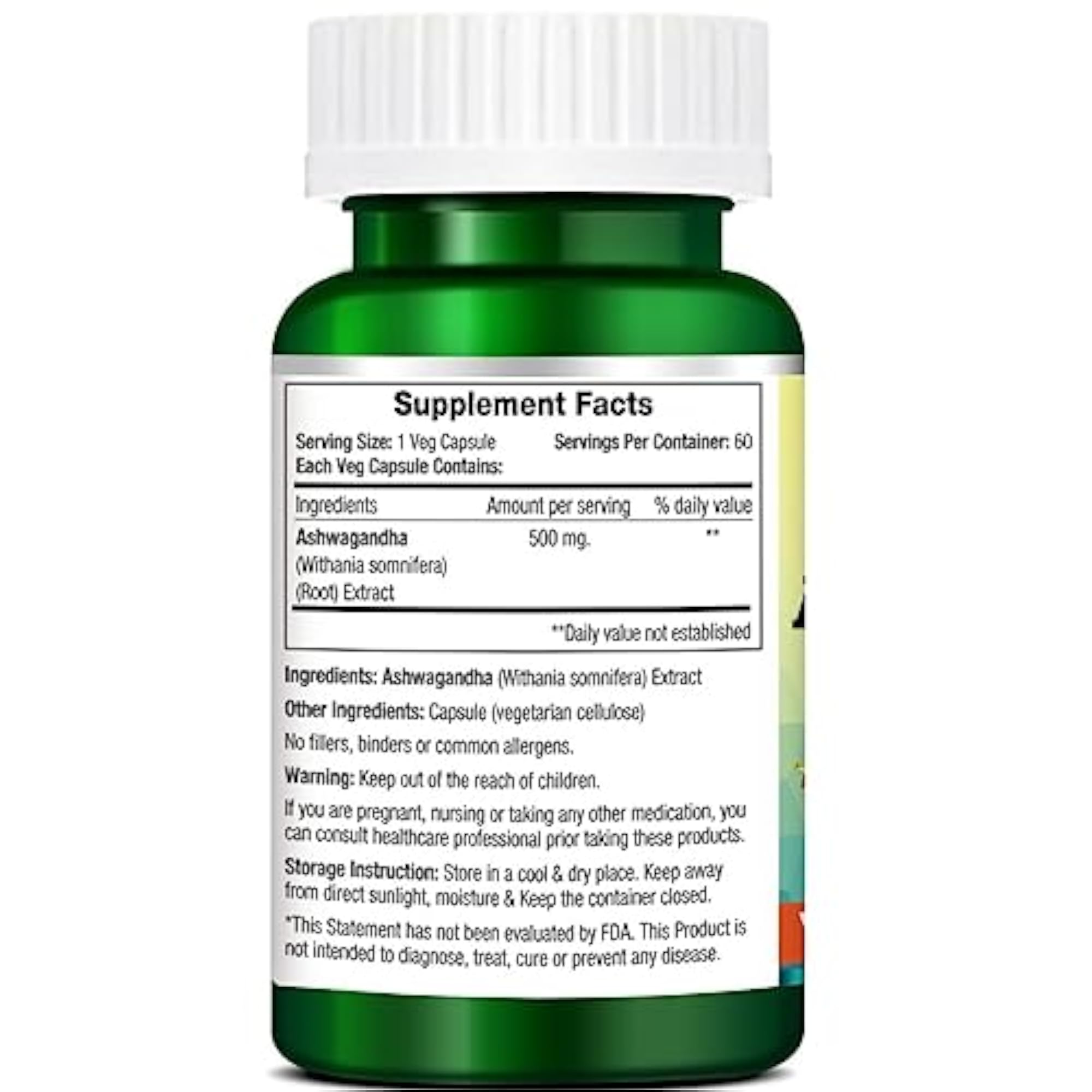 Ashwagandha (Withania somnifera) 500mg Extract 60 Veg Caps - 6 Bottles