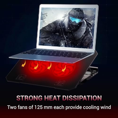 Image of Dracula 20 Laptop Cooling Pad, Laptop Cooler with Mobile Holder 2*1 125mm Quite Fans at 1000 RPM, Fan Speed Controller 5 Height Adjustable Angle 2 USB Ports Compatible for Laptop up to 15.6 inch