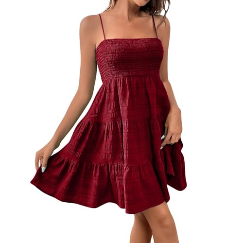 Babydoll Dress for Women Casual Summer Smocked Cami Square Neck Mini Sundress Vacation Tiered Ruffle Beach Dress2