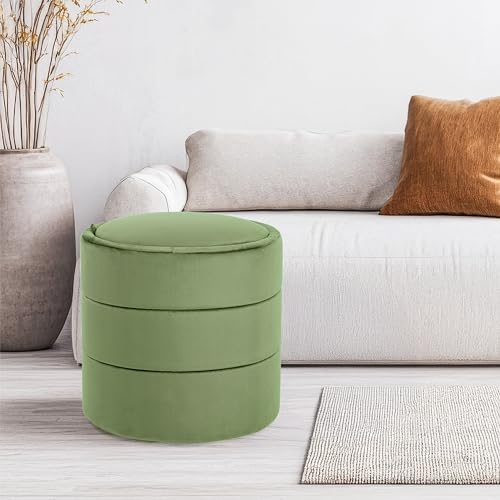 Image of HomePop 18 inch Storage Round Ottoman - Green Velvet