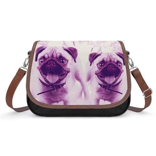 Pug Dogs Crossbody Bag Anti-Theft Side Shoulder Bags Adjustable Leather Messenger Bag Unisex