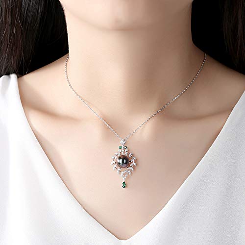VIKI LYNN AAA 10-11mm Tahitian Cultured Black Pearl Pendant Necklace for Women 18K Gold Plated CZ - Image 3