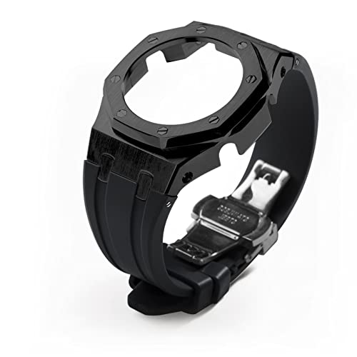 Image of GA2100 Stainless Steel Watch Case with Metal Watchband and Rubber Strap Mod Kit - Compatible with GA-2100 /GA-2110 /GA-B2100 Series - Watch Part Replacement