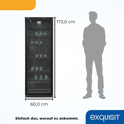 Exquisit Glastürkühlschrank GKS350-1-GT-280D schwarz | 320 Liter Nutzinhalt | LED-Innenbeleuchtung | Umluftventilator | Türschloss
