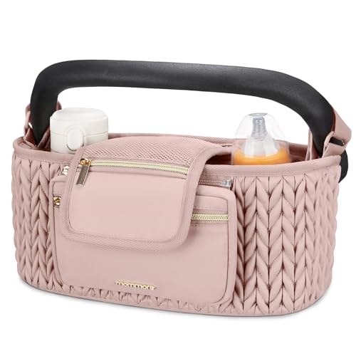 Image of mommore Stroller Organizer with Insulated Cup Holders, Adjustable Stroller Caddy with Detachable Phone Bag, Stroller Accessories Fits for Uppababy, Doona, Jogger, Britax (pink)