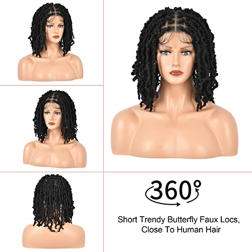 Kalyss 15" Full Double Lace Front Knotless Locs Braided Wigs Synthetic Lace Frontal Black Short Bob Twist Braided Wig With Baby Hair For Black Women #TOP3