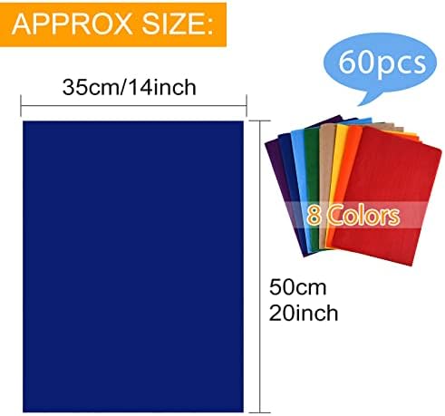 MIAHART 60 Sheets Bright Colored Tissue Paper for Gift Wrapping Bags 8 Assorted Colors Tissue Paper Bulk Set for Art Craft Floral Birthday Party Festival 20x14 inch