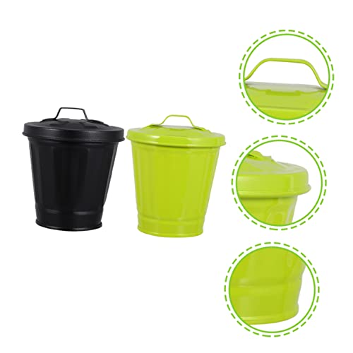 2 piezas caneca de basura de escritorio de hierro miniatura 2