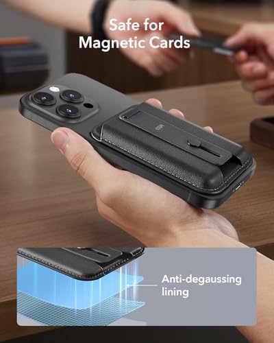 ESR for MagSafe Wallet, iPhone Wallet with 5-Card Holder, Secure-Grip Finger Loop, Magnetic Card Holder for iPhone 17/16/15/14/13/12 Series,Google Pixel 10,Not for 13/12 mini, Vegan Leather, Black