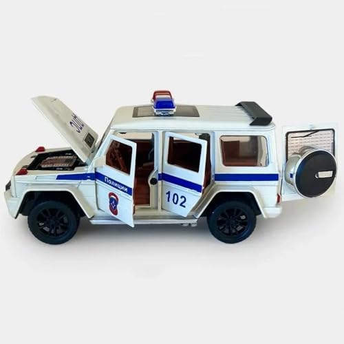 Image of 1:32 Scale G Wagon Police Toy Car for Kids Police Diecast Metal Car Sound Light Pull Back Openable Door