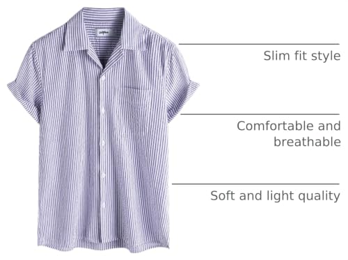 Image of VATPAVE Mens Striped Summer Shirt Casual Button Down Short Sleeve Beach Shirts Cotton Shirts for Men