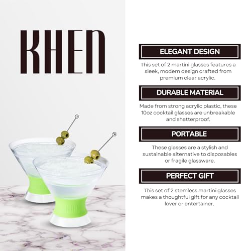 Image of Cooling Martini Glasses Set of 2 - 10oz Freezer Gel Cocktail Cups - Double Wall Insulated Shatterproof Plastic - Active Cooling Drinkware for Margaritas, Cosmopolitans, Pool Parties, Home Bar & Gift