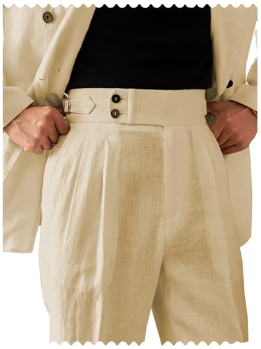 Men's Linen Pants Classic Gurkha Casual Summer Dress Pants Lightweight Linen Trousers