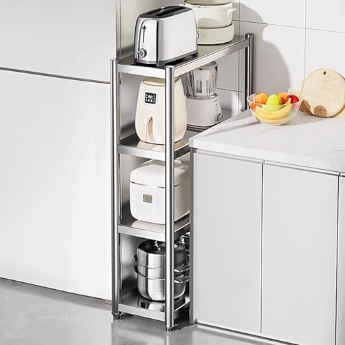 5-poziomowy wózek na kółkach ze stali nierdzewnej, wąski, kuchenny i łazienkowy, oszczędność miejsca, do wąskich przestrzeni, 15 x 50 x 60 cm, idealny do małych lodówek
