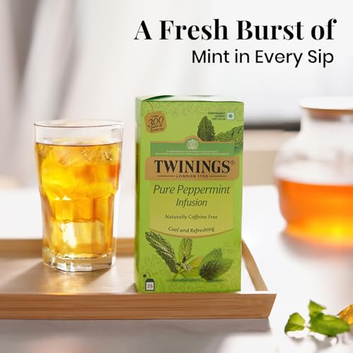 Image of Twinings Peppermint Flavoured Infusion, 25 Tea Bags| Pack of 1|Cool & Refreshing| Aids Digestion| Caffeine-Free| Made With Finest Ingredients| Enjoy as Hot or Iced Tea