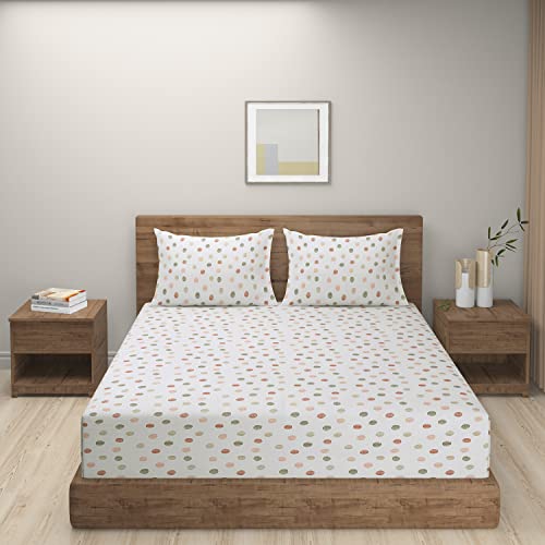 Image of Swayam Mercerized Pure Cotton Double Bedsheet with 2 Pillow Covers | 250 TC Soft Breathable Bed Sheet | Geometric Printed | Size 90 x 108 inch | Comfortable & Durable for Bedroom - Green