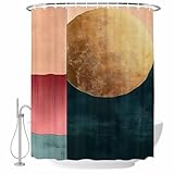 luoxxlluoxl Boho Gold Circle Shower Curtain, Modern Geometric Color Blocks Bath Curtain Sets for Bathroom Washable, Polyester Fabric with Hooks, 48x72 Inches