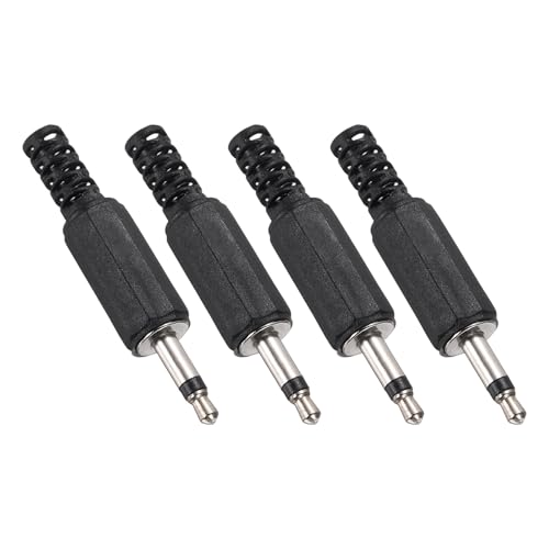 sourcing map 4 Pcs 1/8" TS Audio Male Plug, 3.5mm Mono Jack Plug Adapter Replacement, 1 Pole Solder Jack Cable Connector for Speaker Microphone Guitar (Black)