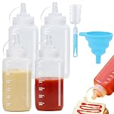 Wekuw 4 Stück Quetschflasche 600ML Squeeze Flasche Dosierflasche Saucenflasche Dressing Flasche Soßenflaschen mit Kappe Bürste Trichter für Backen Ketchup Scharfe Soße Olivenöl Senf Malen Pigment