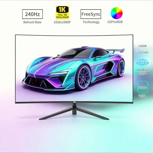 Image of ZZA 32 inch Curved Gaming Monitor, FHD 1920x1080, VA, 1ms 240Hz, FreeSync Premium, DP 1.4 / HDMI 2.0, VESA Compatible, Tilt Adjustable