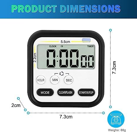 SHFTI Multi-Function Digital Alarm Clock & Timer - Large Display - Custom Study Reminder & Stopwatch - Dual Time Management Features for Students & Professionals - Portable Plastic - Blue - 7x7cm 4