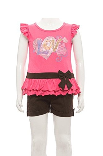 Image of ToBeInStyle Girl's Two Piece Summer Set Cute Tee Top and Matching Shorts Adorable Outfit