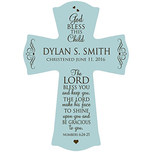 Image of LifeSong Milestones Personalized Baptism 1st Holy Communion Christening Wall Cross Decoration God Bless This Child the Lord Bless You and Keeps You (8.5 inch x 11 inch, Blue)