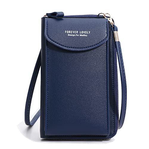 Hernin Sac à Bandoulière pour Téléphone Femmes Portefeuille Sac À Bandoulière en Cuir Porte Monnaie Téléphone Portable Mini Pochette Porte Carte Épaule Portefeuille Sac (Bleu marine, 7) Cover