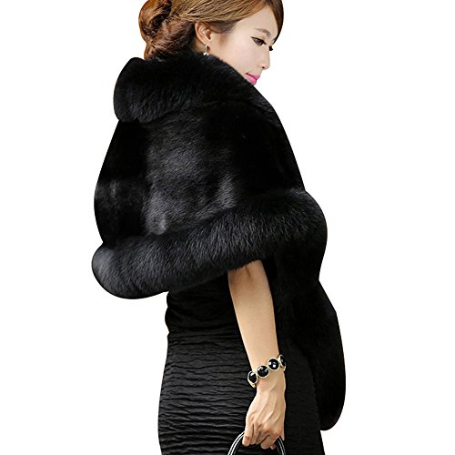 Roniky Women's Faux Fur Coat Wedding Cloak Cape Shawl for Evening Party