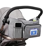 【2way仕様】ベビーカー用バッグ ベビーカー ショルダーバッグ ドリンク ホルダー ポケット アンダーバッグ オーガナイザー (グレー)