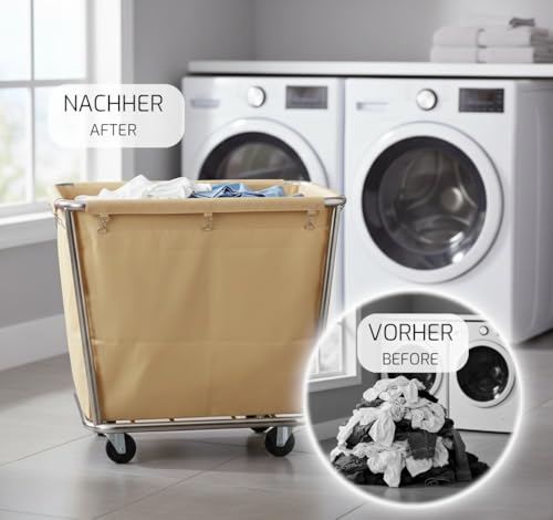 Saro Wäschewagen – 900×650×850 mm – Edelstahlrahmen – Abnehmbarer Baumwollsack – Für ca. 25 kg Wäsche - Modell AF 264