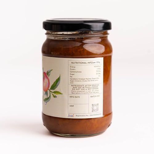 Image of Himalayan Haat Spiced Peach Preserve - Handmade Low Sugar Fruit Jam | 70% Fruit, 100% Natural | Farm Fresh Himalayan Ingredients | No Preservatives, Refined Sugar or Artificial Ingredients | 240g