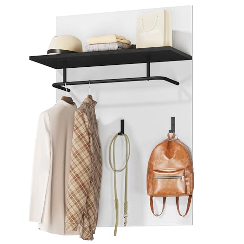YITAHOME Wall Mounted Coat Rack with Storage Shelf, Clothes Rail with 3 Hooks, Hooks Rack Stand, Hallway Coat Rack Rail, Entryway, Bedroom, Living Room, White