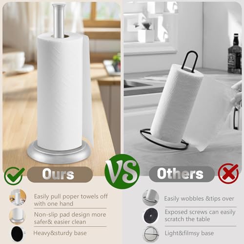 Paper Towel Holder,Stable Base Paper Towel Holder Stand,Stainless Steel Paper Towel Holder Countertop,20s Installation Paper Towel Stand,Sliver Paper Towel Dispenser Countertop for Bathroom,Kitchen