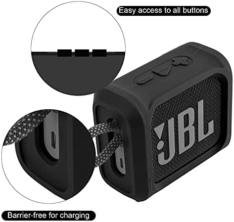 Silicone Case Cover for JBL Go 3 Portable Speaker with Removable Strap for Bike Golf Cart Travel Carrying Case Protective Sleeve Speaker Cover (Black)