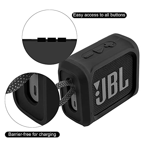 Image of Silicone Case for JBL Go 3 Portable Speaker with Removable Strap for Bike Golf Cart Travel Carrying Case Protective Sleeve Speaker Cover (Black)