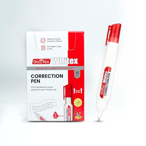 Image of Soni Officemate Correction Pen 7ml| Pack of 10 | Instant Drying, Precise & Choke-Free | Transparent Cap & Easy Application | For Office, School & Home