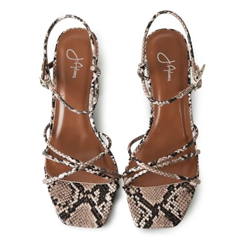 J. Adams Camila Sandals for Women - Square Open Toe Strappy Mid Block Heels3