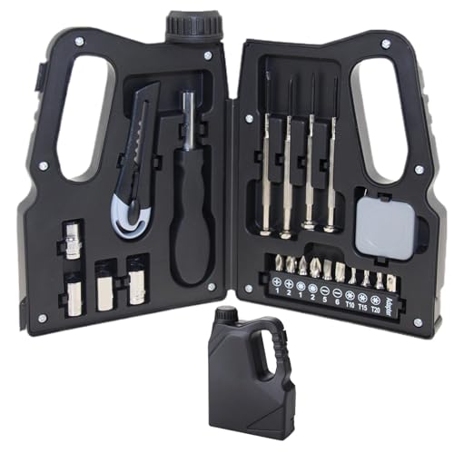 Juego de herramientas de mano, kit de herramientas de mano con caja de almacenamiento en forma de barril de aceite, juego de herramientas de reparación portátil para mecánicos domésticos para hombres,